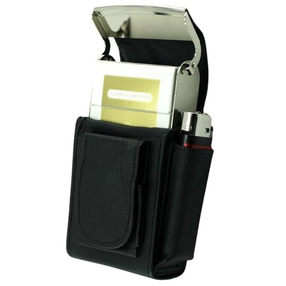 Roma Leather Cigarette Case Holder with Pocket for Lighter 92811BK 💸 - Picture 4 of 5